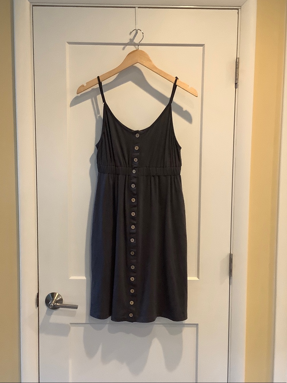Dark Gray Button-Front Spaghetti Strap Mini Dress
